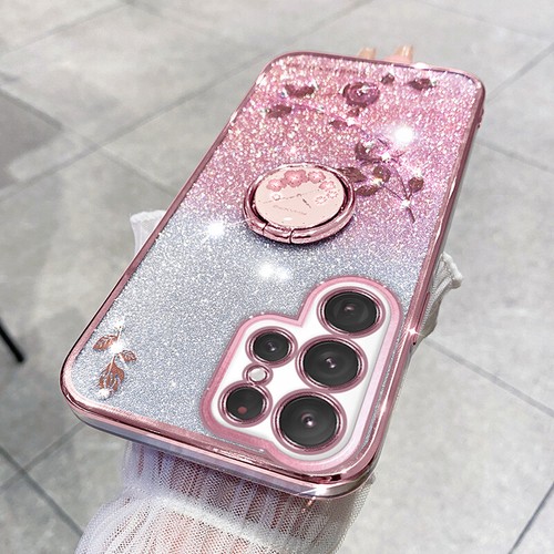 Custodia da donna con anello glitter floreale per Samsung S23 Ultra S22 S21+ S20 FE - Foto 17 di 21