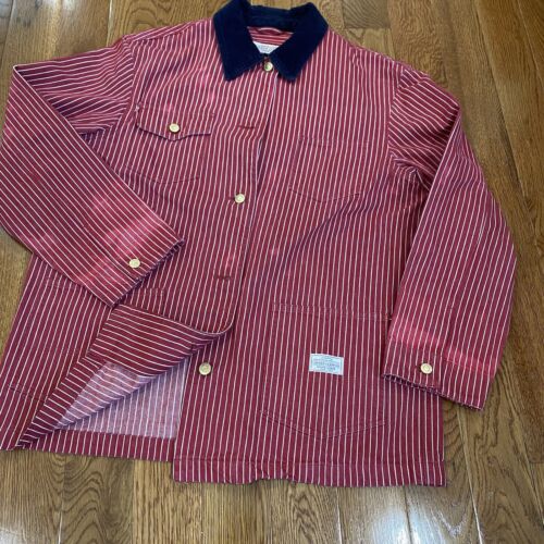 Cappotto Ralph Lauren Chore - Denim a righe rosse e bianche, colletto in velluto a coste taglia Large - Foto 4 di 14