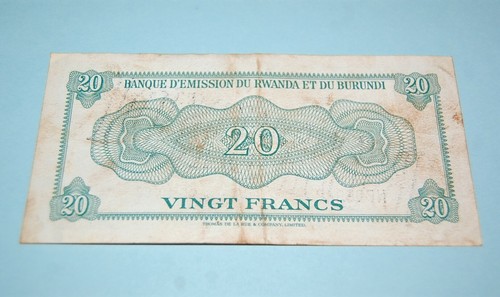 RWANDA & BURUNDI WITH BURUNDI OVERPRINT 20 FRANCS 1960 CROCODILE IN VF CONDITION - Picture 2 of 2