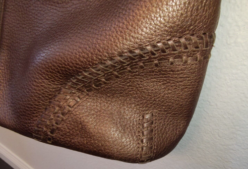Brighton Whipstitch Hobo Bag Purse Pebbledd leather zipper top closure handle - Picture 7 of 16