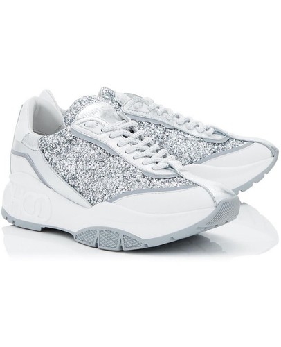 Zapatilla deportiva de cuero napa brillante blanca/plateada JIMMY CHOO LUXURY*RARA* RAINE 39/8,5 M - Imagen 17 de 24