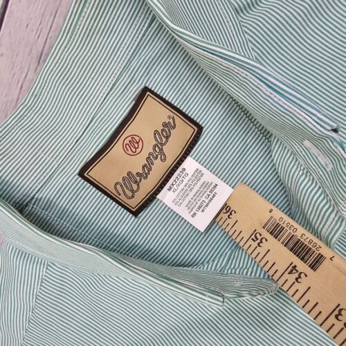 Vintage Wrangler Shirt Mens XL Green White Striped Button Up Brushpopper 90's - Picture 3 of 12