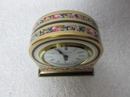 Wedgwood Bone China Clio Black & Gold Floral Mantle Clock *12cm Tall - Afbeelding 5 van 14