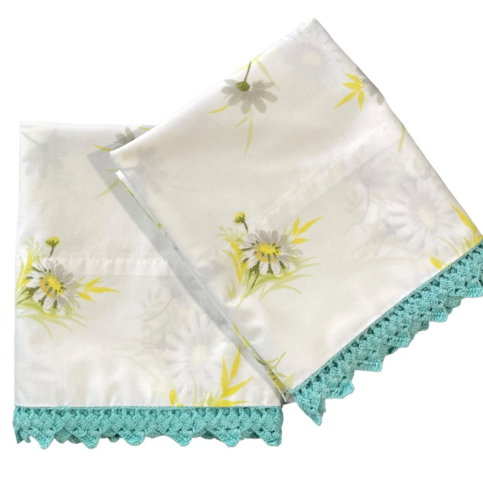 VTG Springmaid Daisy Pillowcases Standard Wondercale Crochet Edge Cottagecore - Image 2 of 4