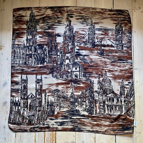 Vintage 50's Jacqmar Silk Scarf Landmarks of London. Large 33 by 34 inches