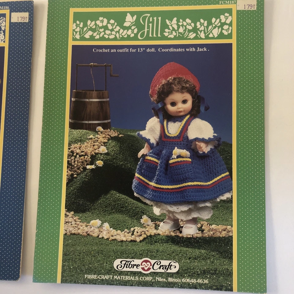 (Lot of 2) Fibre Craft JILL and JACK 1989 Bed Doll Crochet Pattern FMC 186 187 - Image 3 of 3