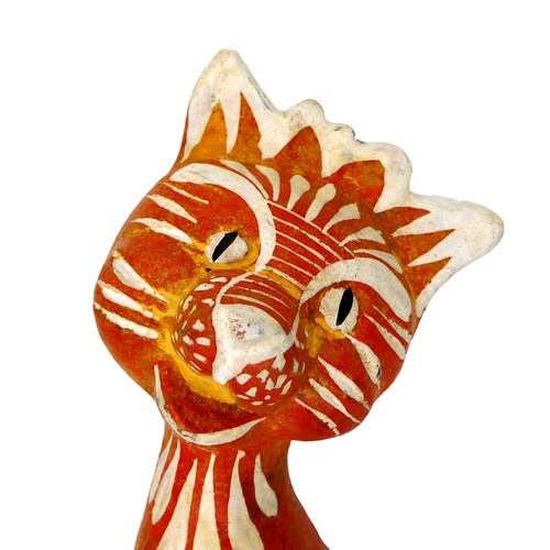 Hand Painted Terracotta Cat Figurine Whimsical Mexico Folk Art 8.25" - Picture 3 of 7