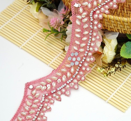 1 Yarda Festoneado Colorido Encaje Adorno Piedra Perla y Kundan Coser - Imagen 19 de 52