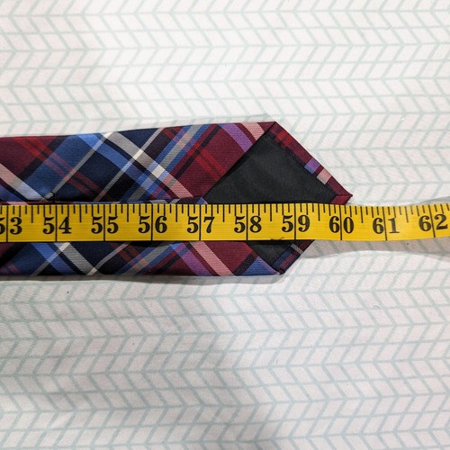 Croft & Barrow Tie - Red Blue Plaid Striped 100% Silk Necktie - Picture 8 of 8