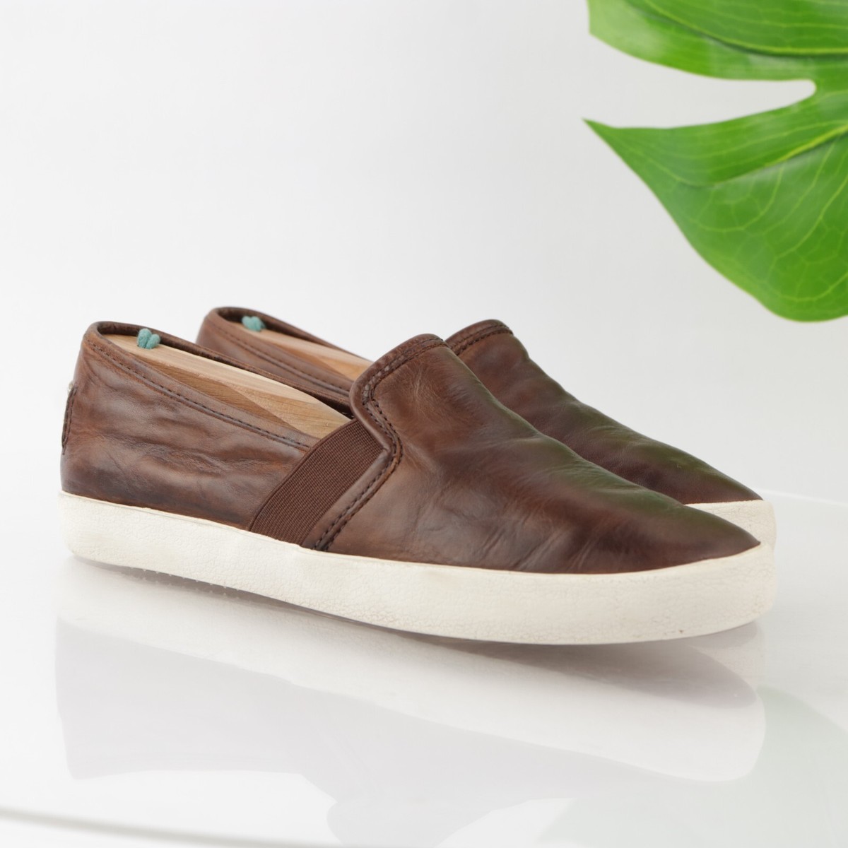 Frye Women s Dylan Slip On Shoe Size 6 Brown Cognac Leather Sneaker Casual eBay