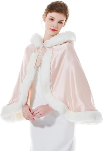 Damen Cape mit Kapuze Winter Hochzeit Umhang Kunstfell Poncho Weihnachten Cosplay - Bild 8 von 41