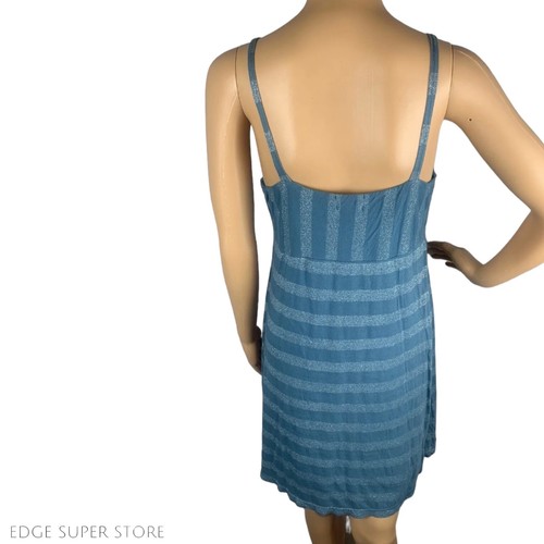 Vestido Dobladillo Azul Claro Jersey Cuello en V Rayas Espalda Abierta Rayón Playa Sol Talla Mediana - Imagen 6 de 8