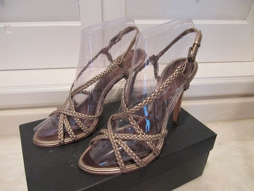 BCBG NORWICH-ME PLATINUM GOLD METALLIC LE Sandal Shoes 8 MED $275 - Picture 7 of 11