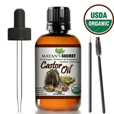 USDA Certified Organic Castor Oil for Eyelashes, Eyebrows, Hair Growth, 