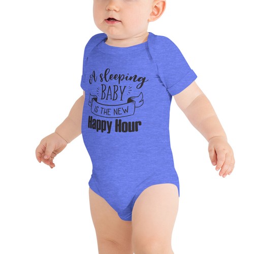 Sleeping Baby Happy Hour Boy Girl Baby Short Sleeve Bodysuit Gift 3,6,12,18,24m - 第 2/4 張圖片