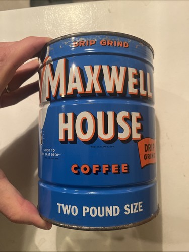Vintage 1960s Unopened Maxwell House Coffee Tin 2 LB Full Sealed Can Key Wind - Picture 4 of 8