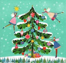 2 Two Paper Lunch Napkins for Decoupage/Mixed Media - Happy Xmas Tree
