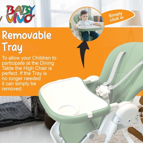 Baby Vivo Trona de bebe Silla para Niños con Bandeja Bebés de Altura Regulable - Imagen 3 de 7