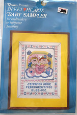Vogart Sweet Hearts Baby Sampler Alphabet Name Stamped Cross Stitch Fabric Chart