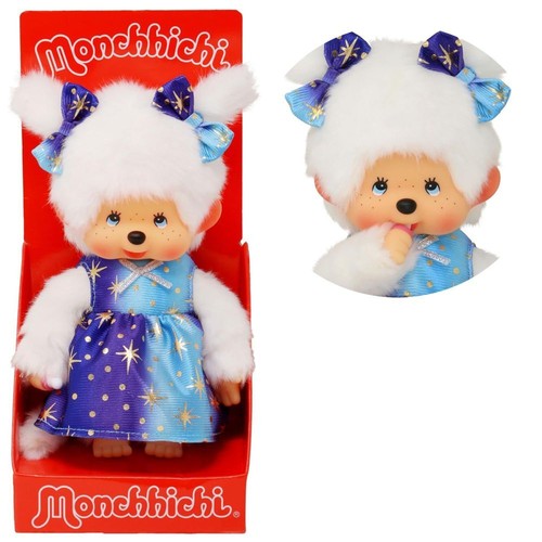 Mädchen im Sternenlicht-Kleid | 20 cm Monchhichi Puppe | zwei Zöpfchen - Bild 2 von 4