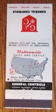 GENERAL CONTROLS MATCHBOOK COVER: GLENDALE CA & SKOKIE IL 30 STICK BY LION -D14