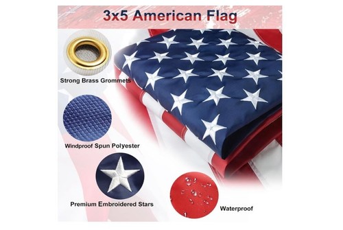 US American Flag Kit with 6 Foot Steel Pole And Bracket Poly Cotton 3 Ft x 5 Ft - Picture 4 of 8