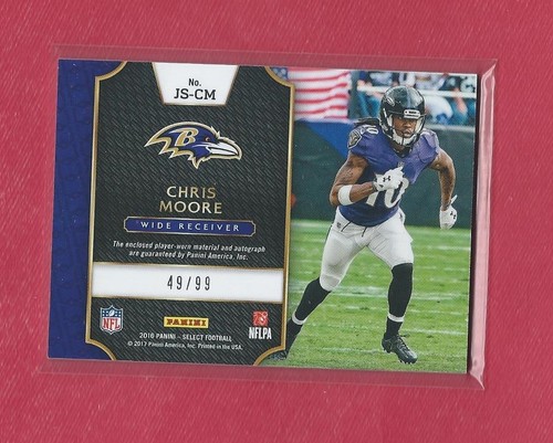 Chris Moore 2016 Panini Select Auto Jersey 49/99 , #JS-CM , Ravens - Picture 2 of 2