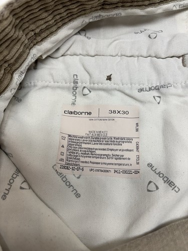 Claiborne Corduroy Pants Men’s Size 38x30 Khaki Brown Pleated Casual 100% Cotton - Picture 8 of 12