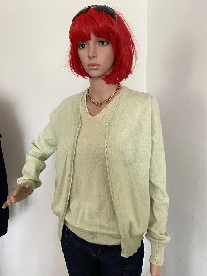 Brunello Cucinelli Verde Cachemira 2 Piezas Cárdigan Suéter Camiseta sin Mangas Conjunto Doble Talla S Foto 3 de 4