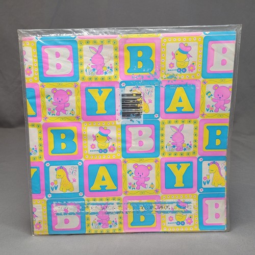 VINTAGE HY-SIL Confezione Regalo Bambino Carta 2 Fogli Blu Rosa Giallo Animali - Foto 2 di 7