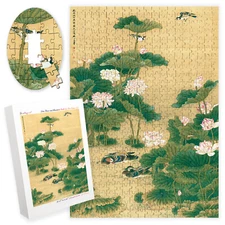 Wooden Jigsaw Puzzle 500 Piece Lotus Flower Mandarin Duck Chinese Painting Decor