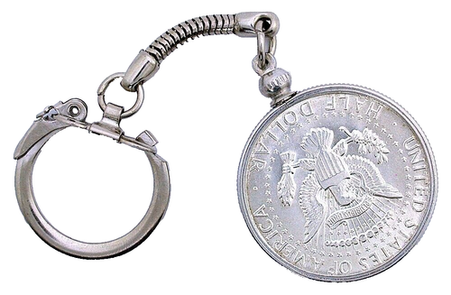 1967 KENNEDY SILVER HALF DOLLAR KEYCHAIN OLD STOCK STORED 4 DECADES ES1391/8924 - Picture 2 of 2