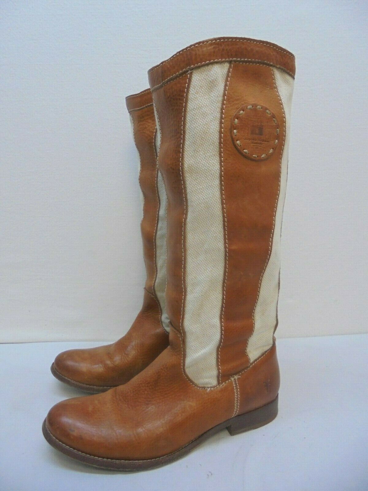 FRYE Brown Leather Canvas Melissa Cowboy Boots Women's Size 7.5 B Style 77117 FRYE Brown Leather Canvas Melissa Cowboy Boots Women's Size 7.5 B Style 77117