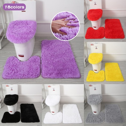3Pcs/Set Bathroom Non-Slip Plush Pedestal Rug+Lid Toilet Cover+Bath Mat Washable - Bild 1 von 26