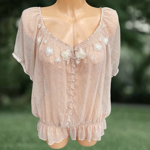 David Emanuel Cream Spotty Chiffon Frill Hem Blouse Size 20