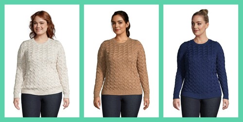 Lands' End ~ Drifter Damenpullover Zopfmuster Rundhalsausschnitt $ 70 neu in Verpackung - Bild 1 von 13