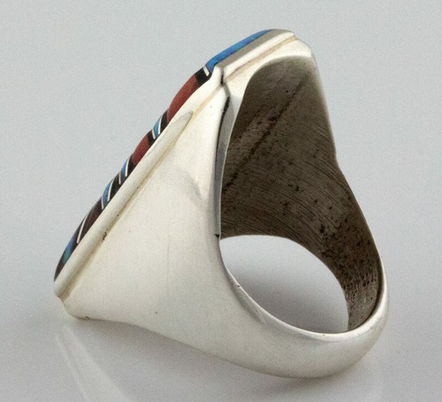 10 - Multi-Color Inlay Ring By Zuni Artist Clarence Booqua - Picture 5 of 5
