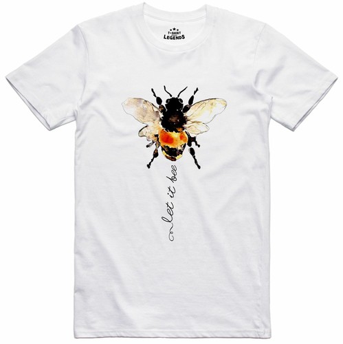 Naturalny T-shirt Let It Bee Arty Design Regular Fit Sanforyzowany bawełniany top - Zdjęcie 1 z 1