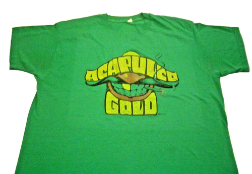 VINTAGE-RARE-1970s-ACAPULCO GOLD BRIGHT GREEN GRAPHIC T-SHIRT-SIZE-READ - Picture 4 of 12