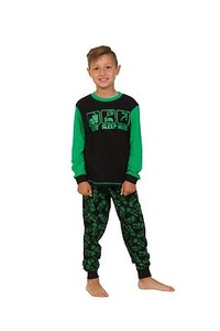 Cool EAT SLEEP MINE Long Pyjamas 7 to 14 Years COMPUTER GAME STYLE Green AOP