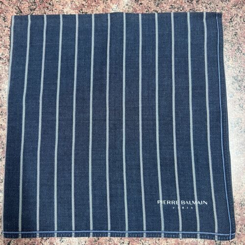 MAN HANDKERCHIEF COTTON ART POCKET SQUARE 18" CLASSIC DARK BLUE VINTAGE STRIPED - Picture 2 of 3