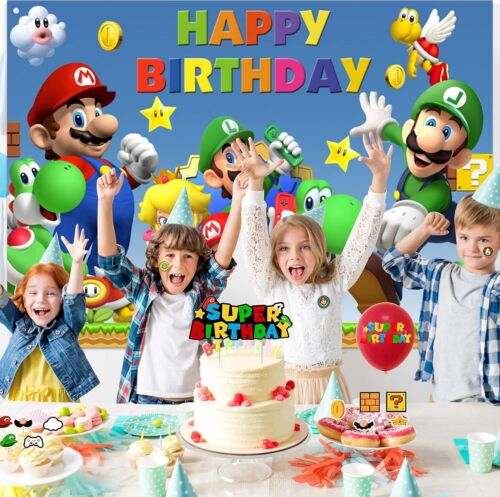 Super Mario Bros. Mottoparty Dekoration, 5x3,5ft Happy Birthday Hintergrund - Bild 2 von 6