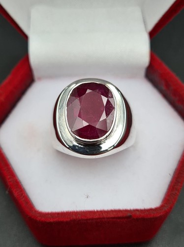 12 Carats Ruby Ring, Natural Ruby 925 Sterling Silver Yaqoot Ring For Men - Picture 2 of 4