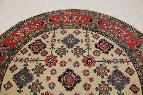 8 x 8 Super Kazak Hand Knotted Veg Dye Caucasian Vintage Tribal Multi Round Rug - Picture 8 of 12