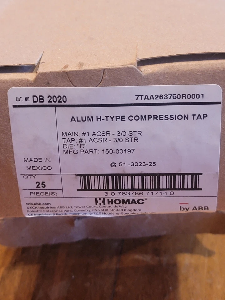 25pk Blackburn DB2020 Alum H-Tap Compression Connector 7TAA263750R0001 - Image 3 of 3