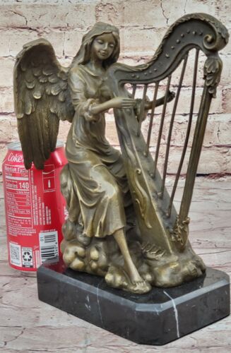 Scultura Arpa Angelo Artigianale: Tema Musica Bronzo Fuso Caldo Statuina Opera D'arte - Foto 2 di 10