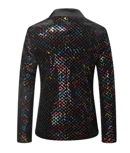 Chaqueta de lentejuelas para hombre con solapa de pico de un botón ajustado abrigo informal cárdigan elegante - Imagen 8 de 19