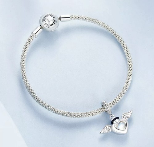 Memorial Charm Urn Ashes Forever In My Heart Family Genuine 925 Sterling Silver - Picture 14 of 18