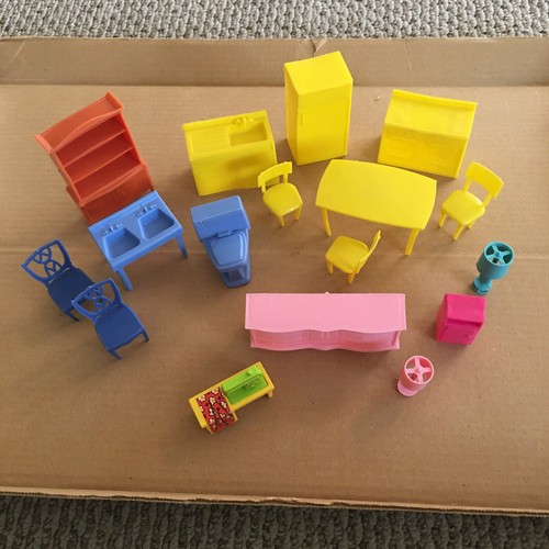 MPC Plastic Doll Furniture Lot Of 17 Cabinets Sink Fridge Oven Table Sewing +