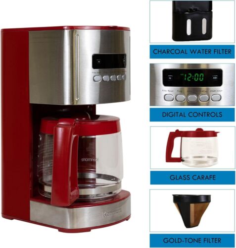 Kenmore Red 12-Cup Coffee Maker - Programmable, Manual with Reusable Filter - Picture 6 of 11
